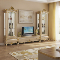 Meuble TV moderne minimaliste en bois blanc avec bande LED et étagères à éclairage réglable en couleur, mobilier pour la maison