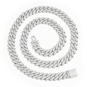 Cadena Cubana Miami, Chapada en Plata de Ley, con Incrustaciones de Moissanita VVS DEF, Estilo Rómbico de 12 mm, Joyería Hip Hop para Hombre, Regalo - Product Image 1