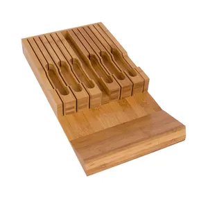 Bamboo Knife Block Holds 12 Knives (Not Included) Noble Home Wooden Organizer Knife Storage Holder