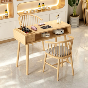 Table de manucure en bois avec 4 chaises, ensemble de mobilier pour salon de manucure, poste double pour nail art avec tiroir pour salon de beauté - Product Image 3