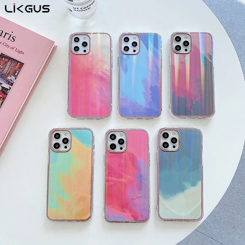 New Fashion Shockproof Laser Aurora Glitter Phone Case for iPhone 13 Marble Bumper Cover for Apple iPhone 11 12 13 Pro Max