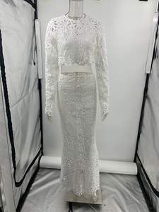 Elegante gonna nera scava in <span class=keywords><strong>pizzo</strong></span> in due pezzi Set da donna in tinta unita gonna sottile abito bianco con elastico in vita abito Casual - Product Image 4