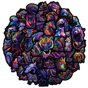 50 autocollants décoratifs imperméables en PVC, 4-6 cm, style néon cool, tigre, lion, loup, chat, <span class=keywords><strong>animaux</strong></span> de la <span class=keywords><strong>jungle</strong></span> colorés, pour la décoration de la maison - Product Image 2