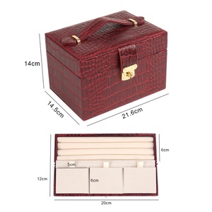 Estuche Organizador de Joyas de Viaje Rojo Vintage, Caja de Almacenamiento de Joyas de Cuero PU Grande de Lujo con Espejo y Cierre con Llave - Product Image 4