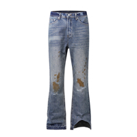 Label kustom stok drop ship street wear stock vintage baggy jeans produsen pria biru painted bertumpuk jeans denim