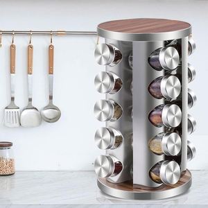 Étagère à épices rotative vintage à 12 pots pour comptoir, en métal et bois, pour assaisonnements et épices de cuisine - Product Image 3
