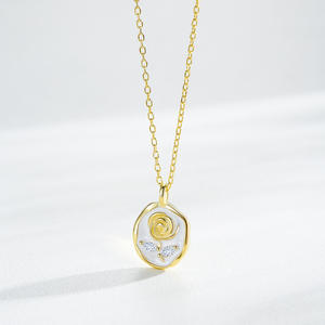 Garden-themed S925 sterling silver white enamel gold rose pendant <b>necklace</b> a gift for womens anniversaries - Product Image 3
