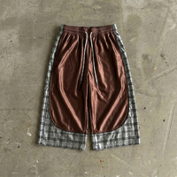 Pantalon court ample à carreaux colorblock en polyester personnalisé par le fabricant, longueur 3/4, short long en maille pour le basketball