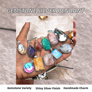 Hot Sale Designer Silver Plated Brass Romantic Religious Geometric Chunky Assorted Gemstone Handmade Unisex <b>Pendant</b> <b>Necklace</b> - Product Image 2