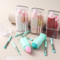 Lot de 8 pinceaux de maquillage rétractables carrés 8-en-1 pour fond de teint et fard à paupières – Outils de maquillage multifonctionnels portables pour le voyage