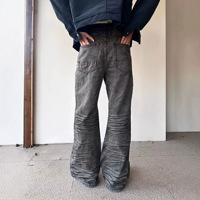 Jeans de mezclilla vintage para hombre, estilo casual, corte recto y holgado, de pierna ancha