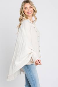 เสื้อเบลาส์ผ้าฝ้ายลินินสำหรับผู้หญิง,กระดุมล้างหน้าช่วงฤดูใบไม้ผลิผ้าโปร่งผ้าฝ้ายสองชั้น - Product Image 5