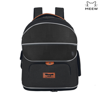 Sac à dos respirant pour animaux de compagnie en maille intégrale, design vintage avec étiquette en cuir, pliable, pour le transport de chats en extérieur