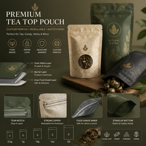 Sachets refermables personnalisés en plastique mat pour thé, bonbons, poudre alimentaire, avec fermeture éclair Mylar, 3,5g, 7g, 14g, 1oz, 1lb - Product Image 2