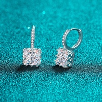 Boucles d'oreilles Huggie en argent pur S925, style coréen, géométriques, avec moissanite taille princesse carrée, pour femmes, bijoux hypoallergéniques