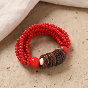 Pulsera Retro Multicapa de Cuentas de Madera y Concha de Coco, Estilo Étnico, Pulsera de Mano Multicapa Simia, Accesorio para Mujer - Product Image 4