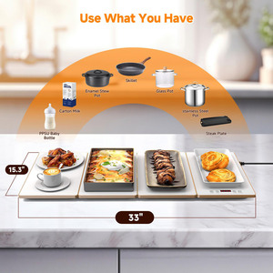 Food Warmers for Parties Buffet 4-in-1 Electric <strong>Warming</strong> <strong>Tray</strong> for Food with 10 Temp Settings &amp; Timer, 33"x15" Glass Surface - Product Image 2