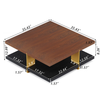 Table basse ovale industrielle moderne en acier inoxydable et bois massif avec plateau carré VOXHOME USA en stock pour livraison directe