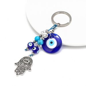 Lucky Turkish Blue Evil Eyes Keychain Charms Amulet Hamsa Hand Key Chains Evil Eye Jewelry Hanging Ornament Pendant Accessories