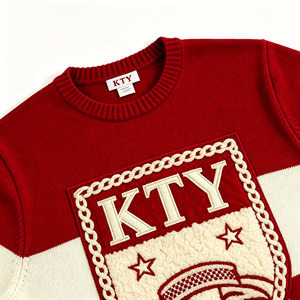 Wholesale Striped Greek Fraternity Knit Sweater Cream Star Shield Fleece Patch Graphic <strong>Oversized</strong> Men Frat Casual Crew <strong>Jumper</strong> - Product Image 5