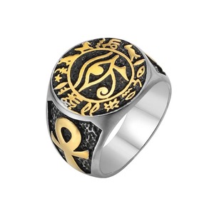 Anillo de acero inoxidable con ojo de Horus de Yunnique, color dorado, estilo faraónico egipcio vintage para hombre, regalo de joyería - Product Image 5