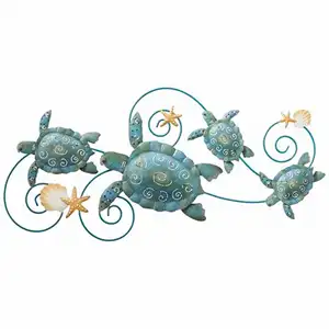 金属墙艺术海洋海龟与贝壳和海星航海挂墙装饰