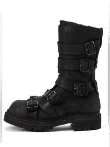 Bottes punk pour femmes, bottes de <span class=keywords><strong>moto</strong></span> <span class=keywords><strong>vintage</strong></span> à bout rond, taille 45, semelle épaisse, boucle de ceinture rétro unisexe personnalisée par le fabricant - Product Image 2