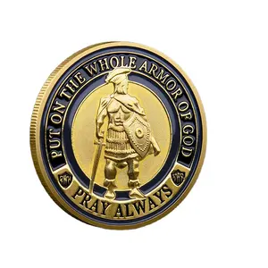 Manufacturer Wholesale Cheap Coins Brass Blank Sword And Shield Black Challenge Coin Put On the Whole Armor Of God