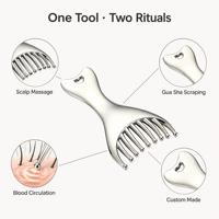 KINWONG Peigne Gua Sha Masseur de Cuir Chevelu 2-en-1 en Alliage de Zinc, Grattoir Visage et Corps en Forme de Queue de Poisson, Personnalisable OEM, Vente en Gros