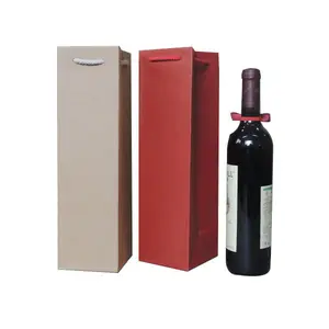 Logo kustom dicetak tali katun pegangan Kertas kraft ramah lingkungan satu atau ganda botol VODKA kantong anggur