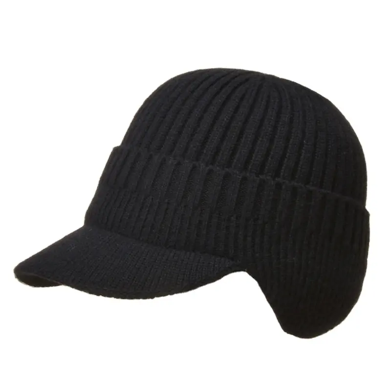 Moda rahat erkek örme şapka açık bisiklet kulak koruyucu sıcak vizör kapağı