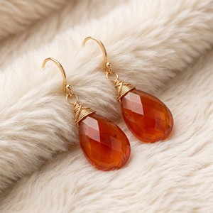 Ear Enlace Oem Odm 14K Gold Plated Wire Wrapped Teardrop Faceted Carnelian Dangle <b>Hook</b> <b>Earrings</b> Natural Gemstone Women Jewelry - Product Image 2