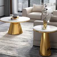 PURUO table basse moderne nordique cloche miroir métal doré acier table d'appoint marbre blanc