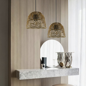 โคมไฟระย้าหวายเทียมทรงกลม E27 ไฟ LED ตกแต่งบ้าน สีเหลืองและสีดำ - Product Image 4