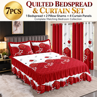 Ensemble de literie 7 pièces matelassé floral avec jupe de lit à volants, taies d'oreiller assorties et rideaux – Vente en gros