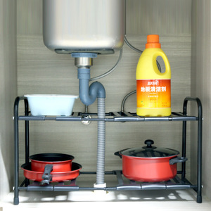 Étagère de rangement pour évier de cuisine, multi-niveaux, extensible, en métal, pour solution de rangement sous l'évier - Product Image 2