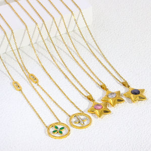 Collier pendentif étoile <span class=keywords><strong>plaqué</strong></span> <span class=keywords><strong>or</strong></span> 18 carats JUSNOVA, <span class=keywords><strong>bijoux</strong></span> minimalistes en acier inoxydable <span class=keywords><strong>pour</strong></span> femmes, pierres colorées, colliers tendance - Product Image 4