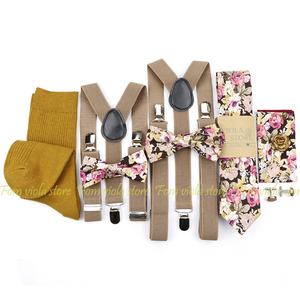 Heiße neue braune Farbe solide 2,5 cm Hosenträger Socke Krawatte Hankie Bogen Set Blumen Männer Kid Cravat Brace verstellbare Hochzeits feier Zubehör - Product Image 3