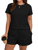 Ensemble 2 pièces pour femmes grandes tailles, t-shirt à manches courtes et short à taille élastique, tenue décontractée ample, vêtements de détente, survêtement