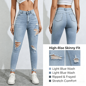 <span class=keywords><strong>Jeans</strong></span> ajustados <span class=keywords><strong>rotos</strong></span> de cintura alta para mujer, <span class=keywords><strong>jeans</strong></span> ajustados azules de diseñador, <span class=keywords><strong>jeans</strong></span> de mezclilla de algodón para mujer, moda urbana - Product Image 3