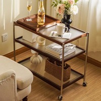 Étagère de rangement pour le salon Petit chariot en verre Poulies mobiles armoire latérale de canapé tables console en bois