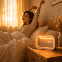 Machine à bruit blanc pour le sommeil, réveil, veilleuse avec 3 températures de couleur, lampe de réveil de chevet