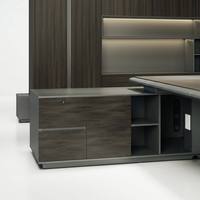 Nouvelle Arrivée Bureau de Direction Exécutif en Mélamine Sans Joint Angle Crab Blanc Neutre avec Rangement Verrouillable LED et Bureau Latéral Interchangeable