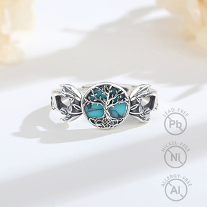 <span class=keywords><strong>Anello</strong></span> Merryshine con Tripla Luna e Albero <span class=keywords><strong>della</strong></span> <span class=keywords><strong>Vita</strong></span> in Turchese, <span class=keywords><strong>Argento</strong></span> Sterling 925, <span class=keywords><strong>Anello</strong></span> Regolabile per Donne - Product Image 2
