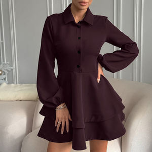 <span class=keywords><strong>Robe</strong></span> <span class=keywords><strong>chemise</strong></span> à volants superposés pour femmes, sur mesure, inspirée des designers, manches cannelées et col rabattu, <span class=keywords><strong>robe</strong></span> midi élégante décontractée pour femme - Product Image 1