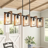 Luminaire suspendu en bois noir de style rustique Seeky, lampe suspendue à cinq carrés, support en bois massif pour salons