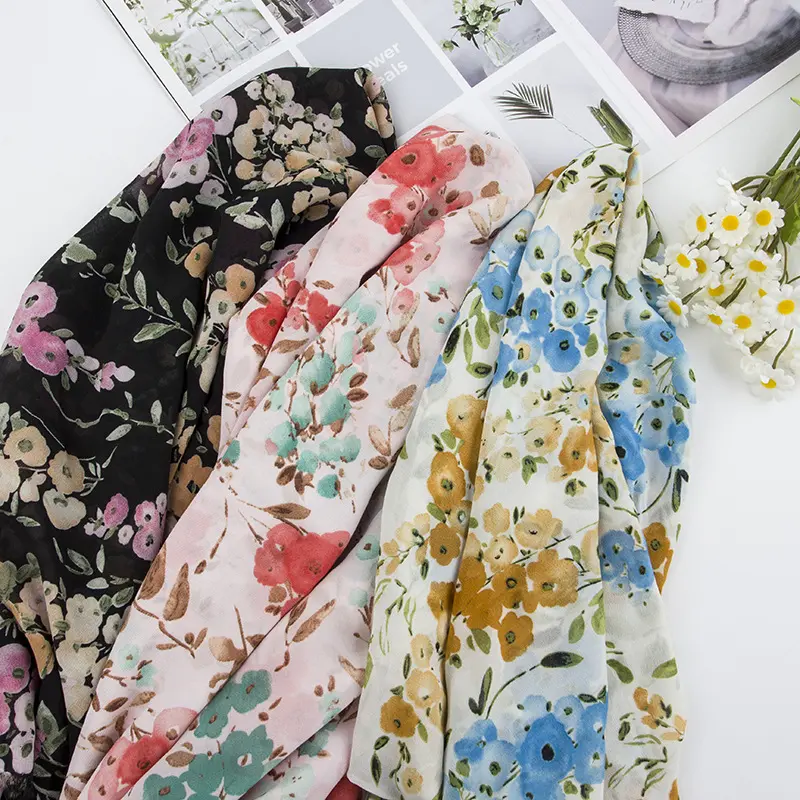 new pearl chiffon floral print spring and summer dress women's fashion fabric