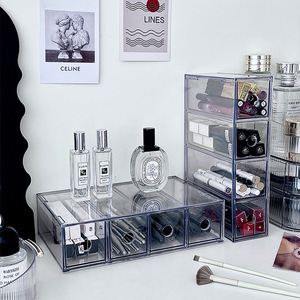 Transparent Cosmetic Organizer With Drawers Large Capacity Makeup Storage Box For Lipstick Brush Eyebrow Pencil <b>Desk</b> Use - Product Image 1