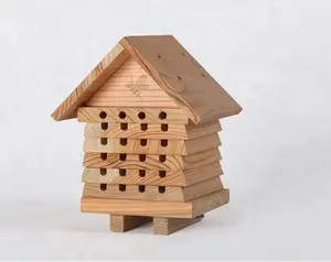 BSCI outdoor insect home cedar wood insect hotel mason bee house bee nest box for garden Interactive Wooden bee House