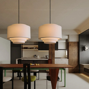 Lampe suspendue ronde minimaliste en tissu blanc Led E27 pour salon, chambre à coucher, décoration d'hôtel - Product Image 3